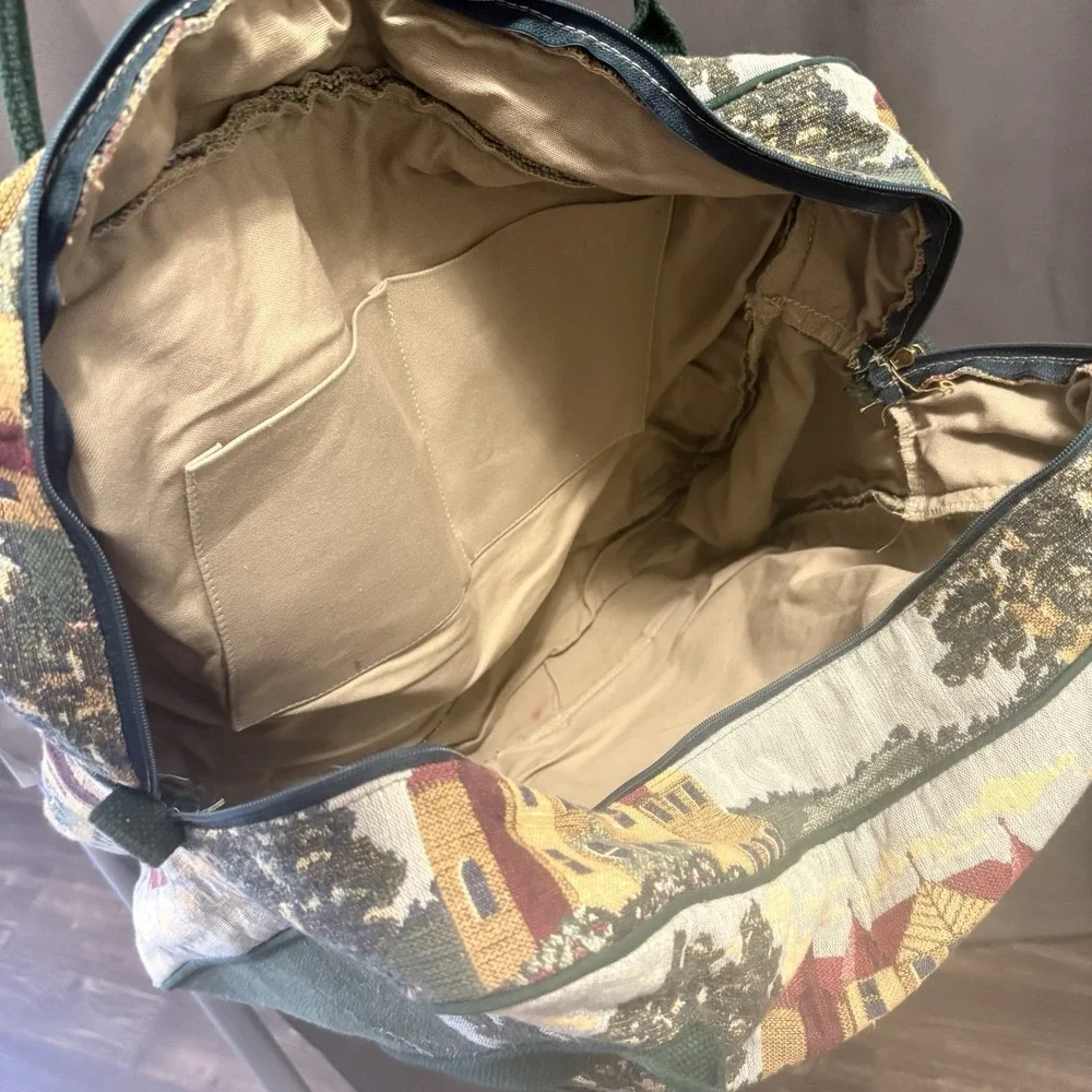 Vintage Toby Weston Golf Themed Tapestry Overnight Travel Satchel & Garment Bag